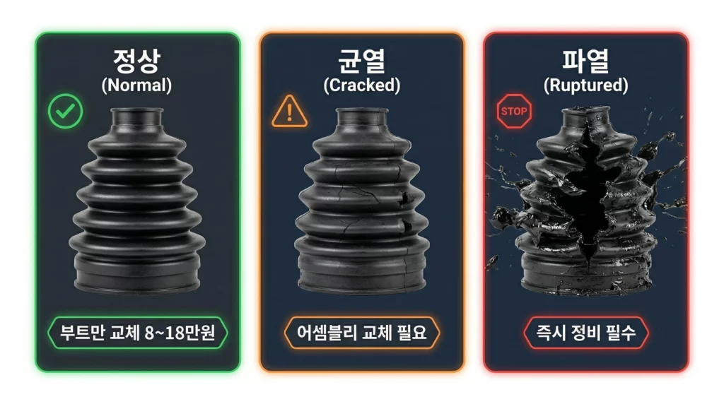 등속조인트 부트 상태 3단계 비교