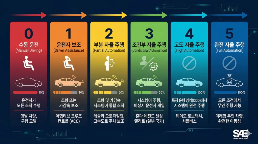 자율주행 레벨 0~5 인포그래픽