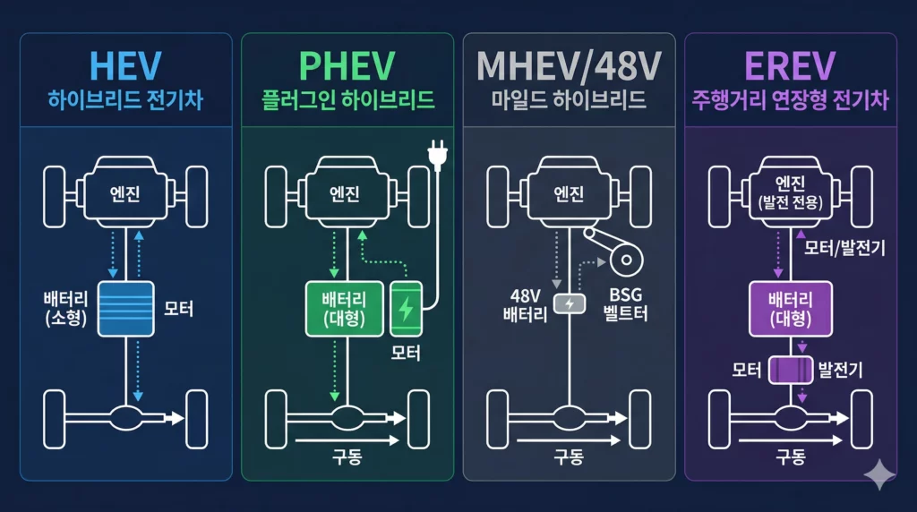 하이브리드 종류 구조 비교 이미지