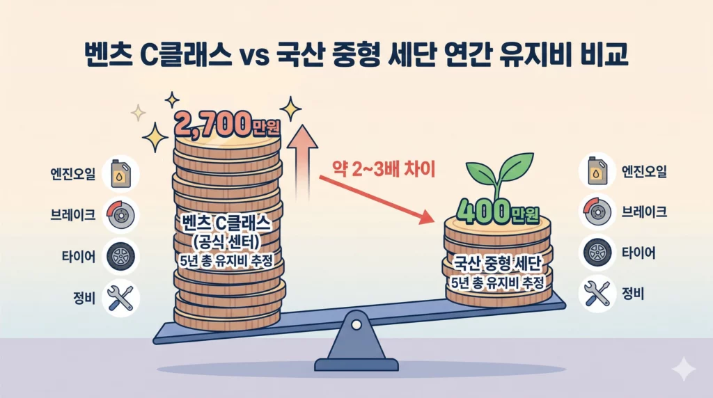 벤츠 국산차 유지비 비교 바 차트
