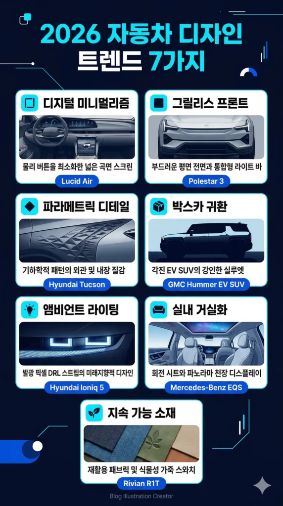 자동차 디자인 2026 트렌드 7가지 인포그래픽