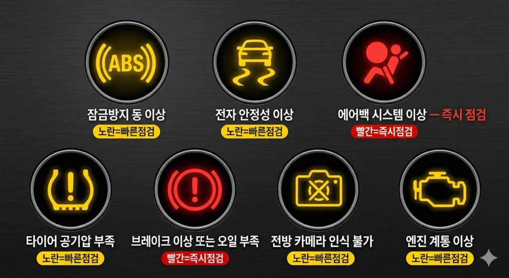 자동차 안전장치 경고등 인포그래픽