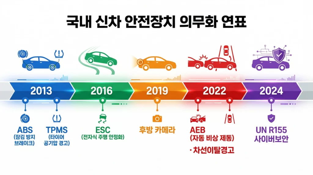 자동차 안전장치 국내 의무 탑재 연표