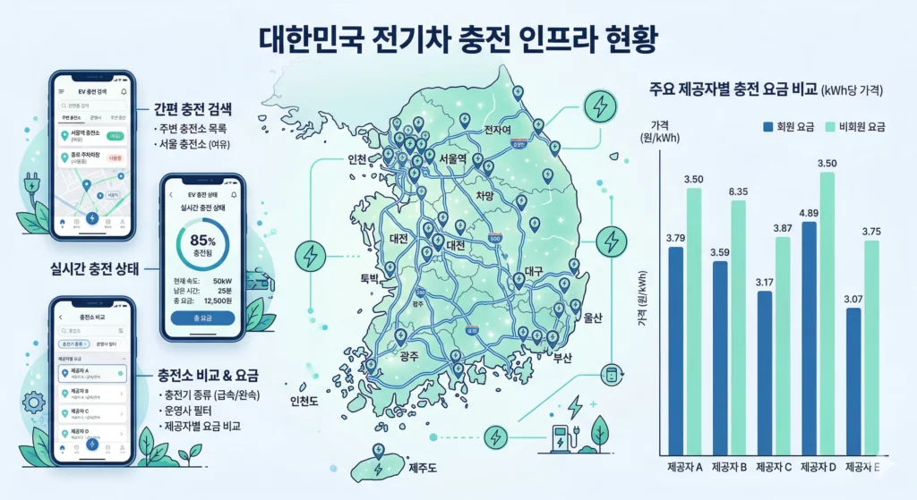 전기차 충전소 위치 안내와 주요 충전 사업자 비교 인포그래픽