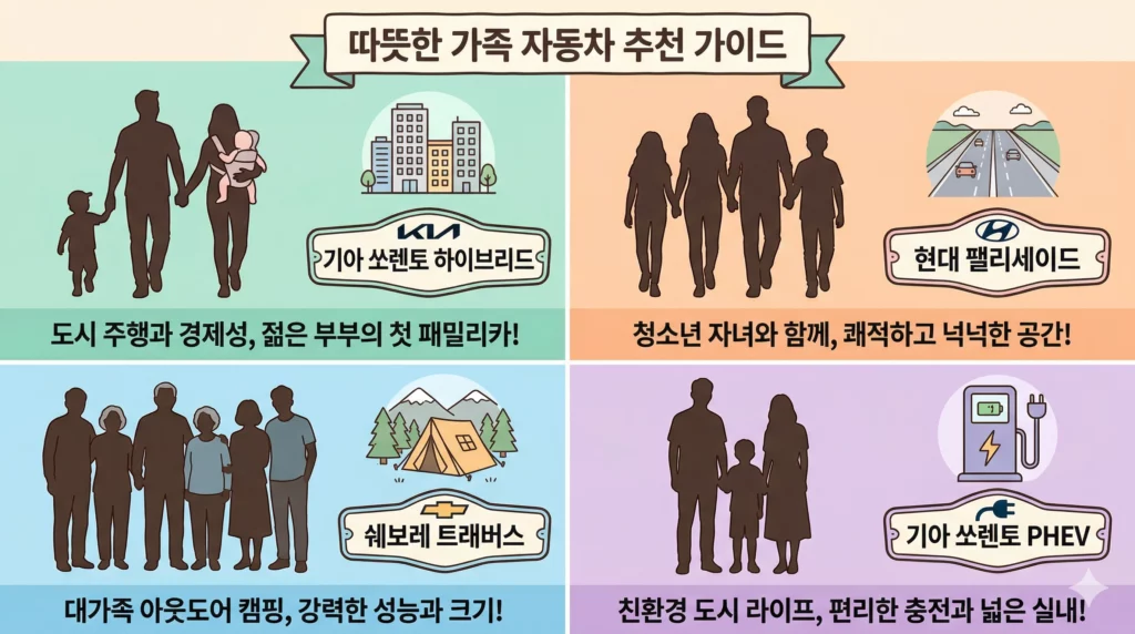 6인 패밀리카 가족 유형별 추천 시나리오 인포그래픽