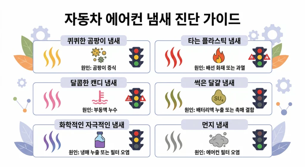 자동차 에어컨 냄새 유형별 원인 자가진단 인포그래픽