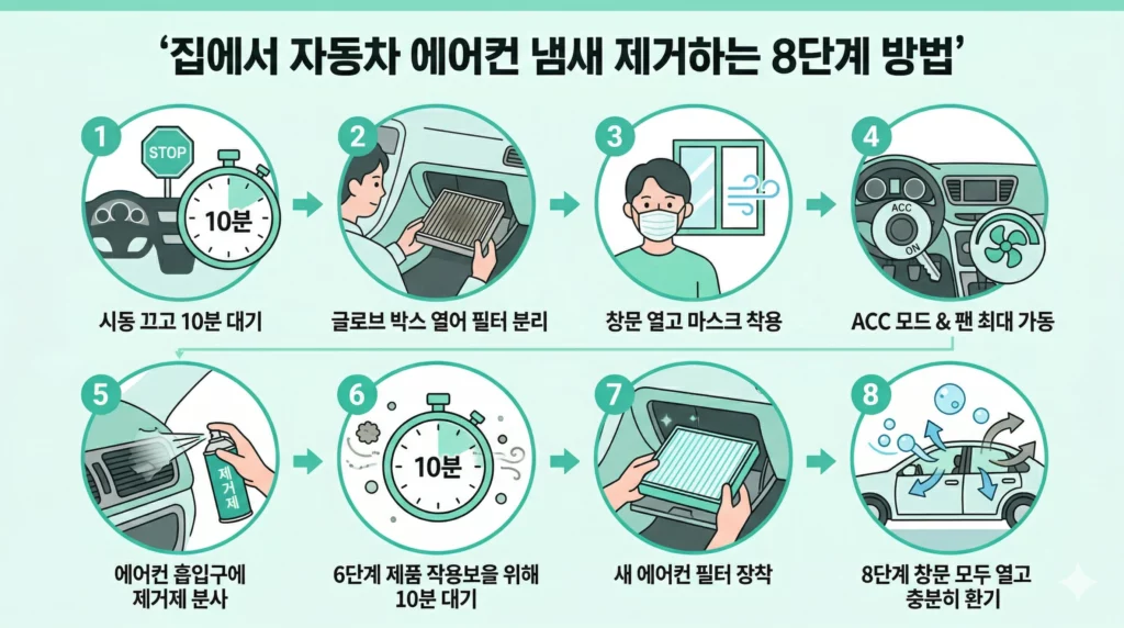 자동차 에어컨 냄새 제거 셀프 청소 단계별 방법 인포그래픽