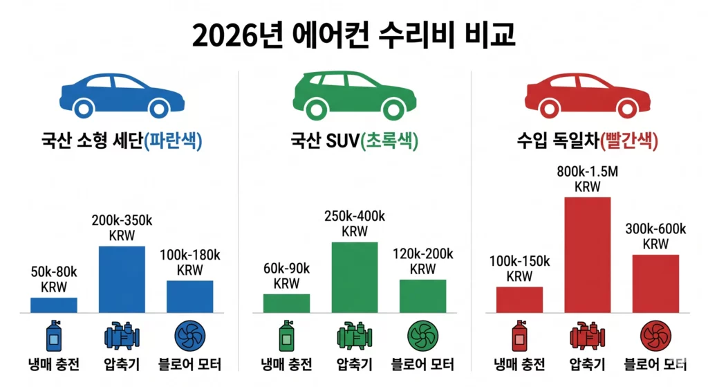 자동차 에어컨 수리비 비교 인포그래픽
