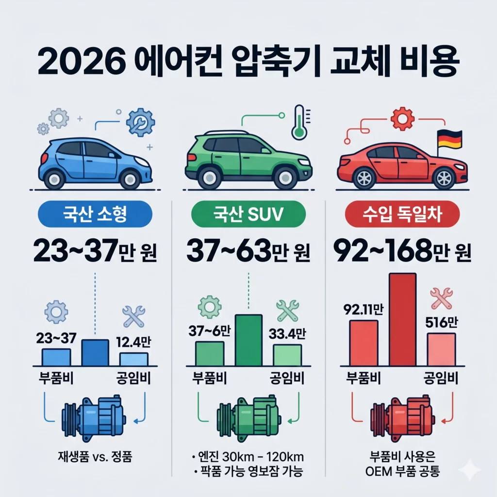 자동차 에어컨 압축기 교체 비용 비교 인포그래픽