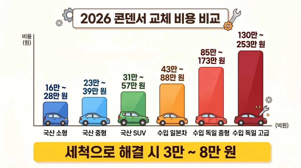 자동차 에어컨 콘덴서 교체 비용 비교 인포그래픽