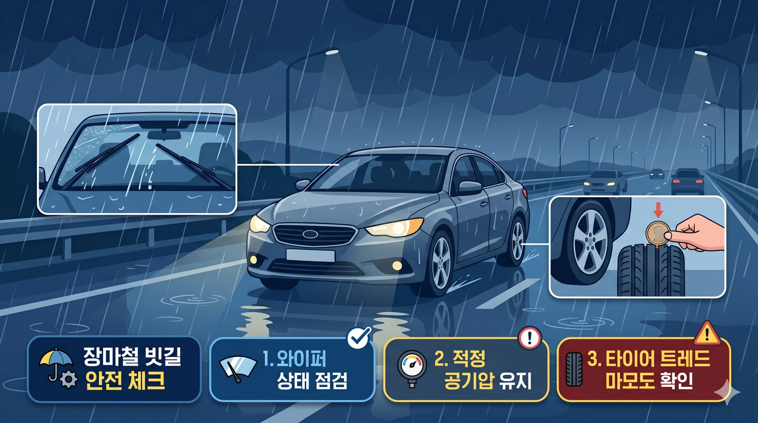 장마철 와이퍼·타이어 안전 점검 체크리스트 카드