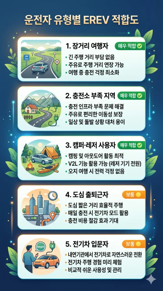 EREV 구매 적합 유형 비교 카드
