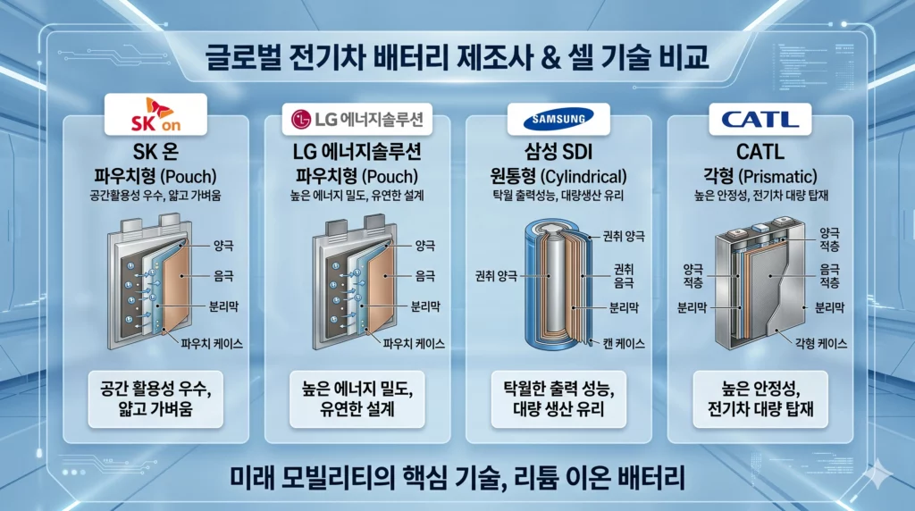 글로벌 전기차 배터리 제조사 기술 비교 인포그래픽
