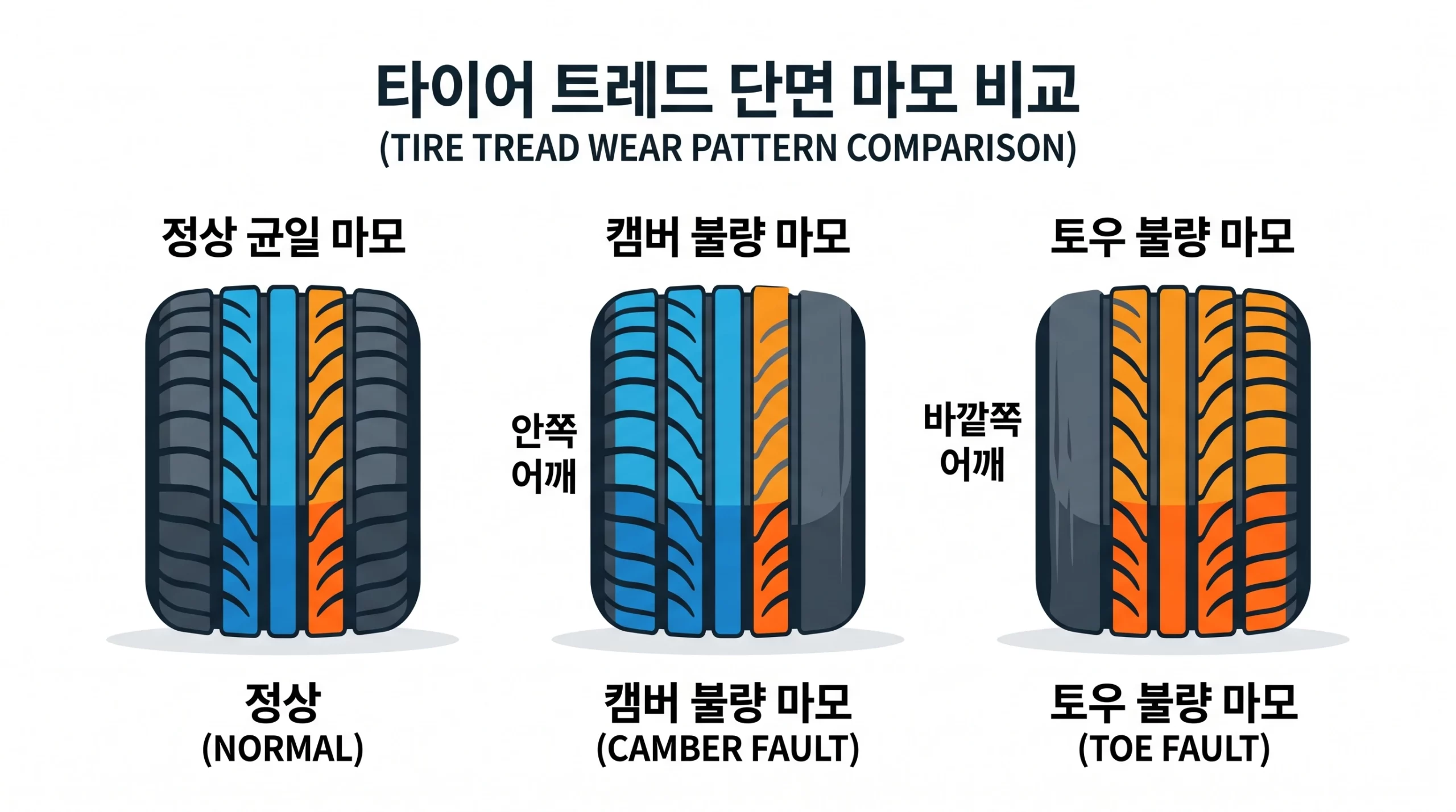 타이어 편마모 유형 비교 인포그래픽