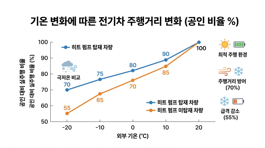 기온별 전기차 주행거리 손실 그래프