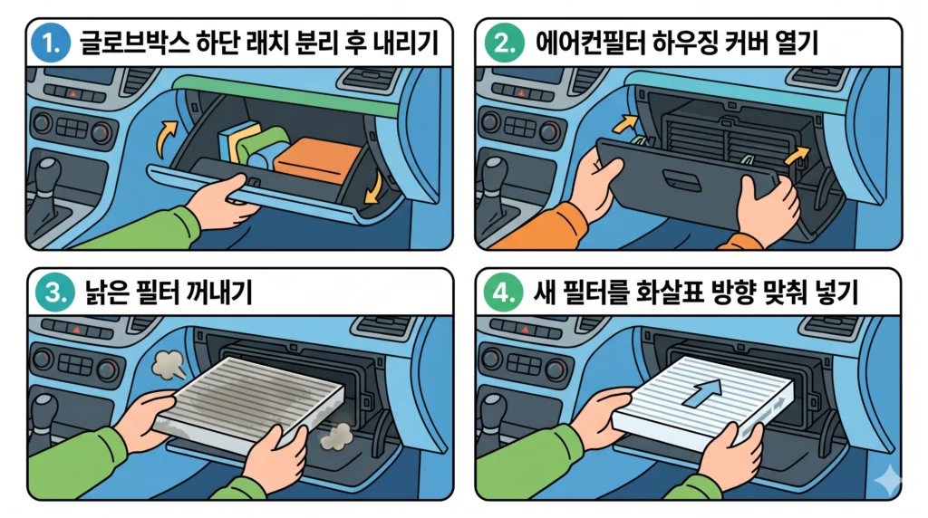 에어컨필터 셀프 교체 순서 일러스트