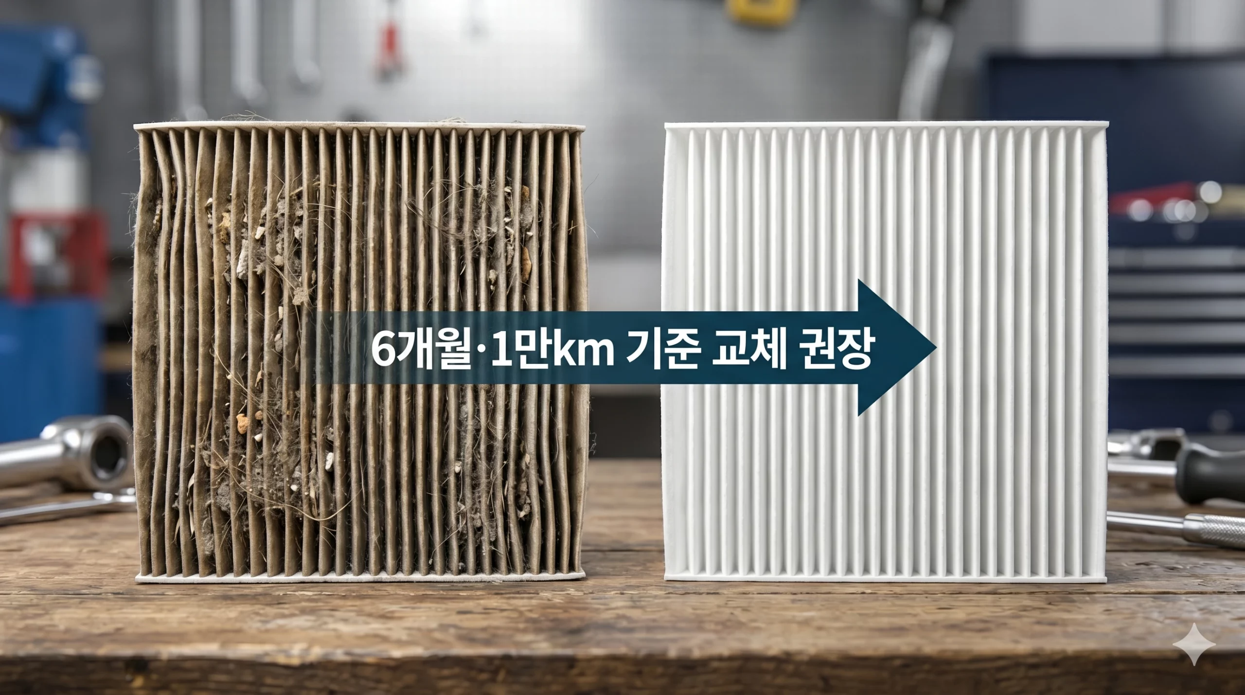 오염된 필터 vs 새 필터 비교