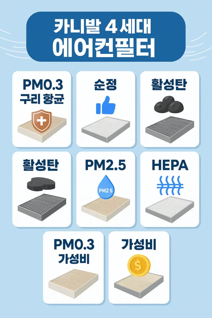 카니발 4세대 에어컨필터 7종 성능 가격 비교표