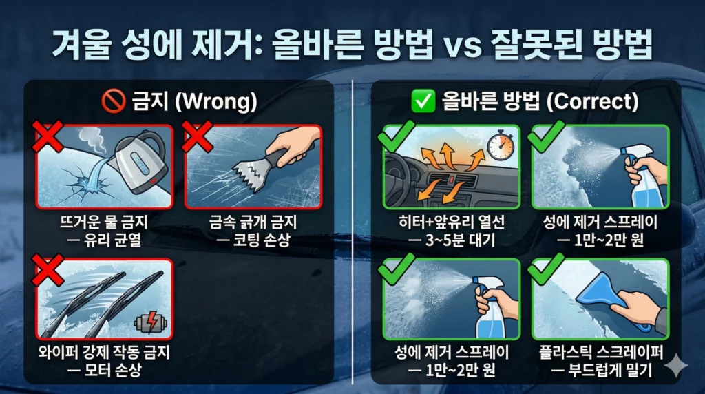 겨울철 성에 관리 금지·허용 비교
