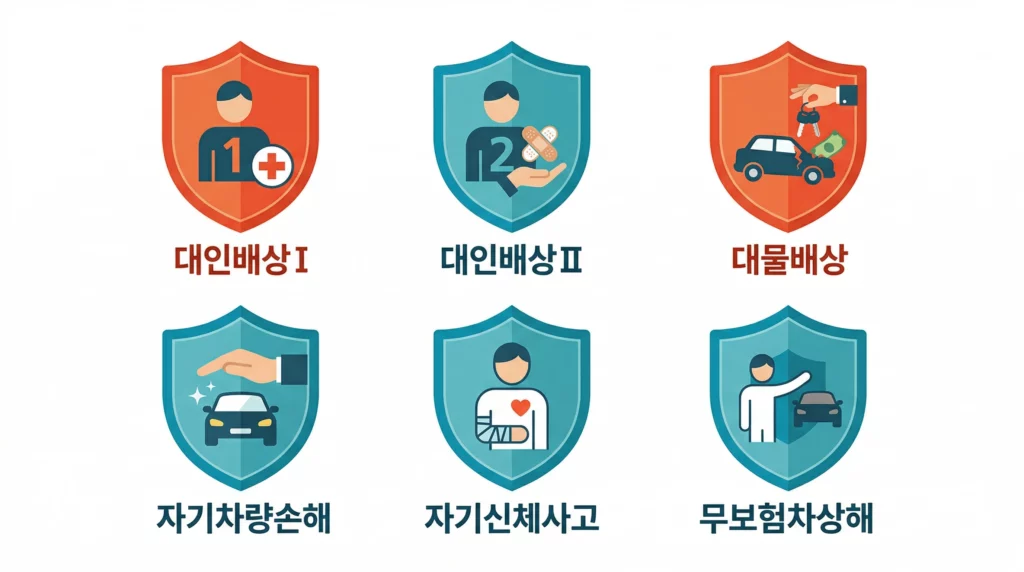자동차 보험 담보 종류와 의무·선택 구분 인포그래픽