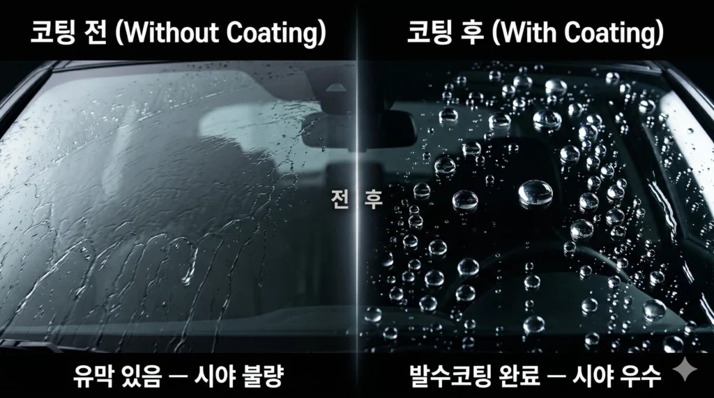 차유리 발수코팅 효과 비교