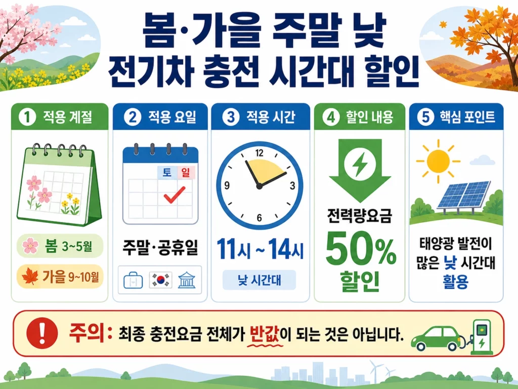 봄 가을 주말 낮 전기차 충전 시간대 할인