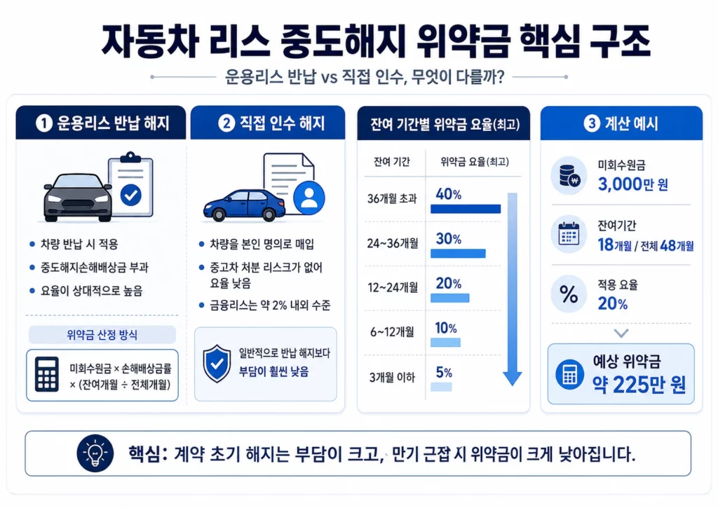 자동차 리스 중도해지 시 운용리스 반납 해지와 직접 인수 해지의 차이
