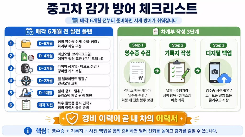 중고차 감가 방어 체크리스트 인포그래픽