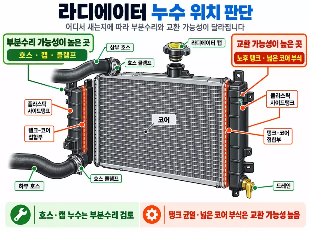 라디에이터 누수 위치 판단 이미지