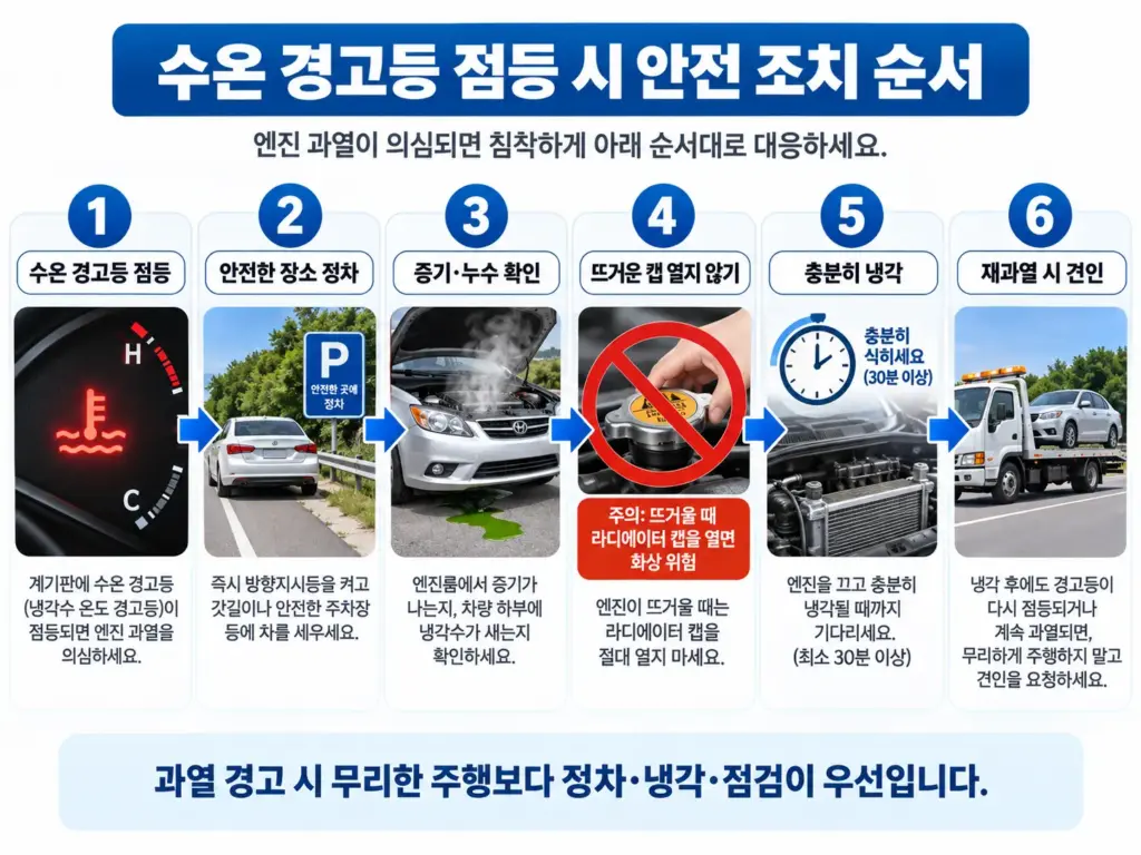 자동차 수온 경고등 점등 시 엔진 과열 대처 순서