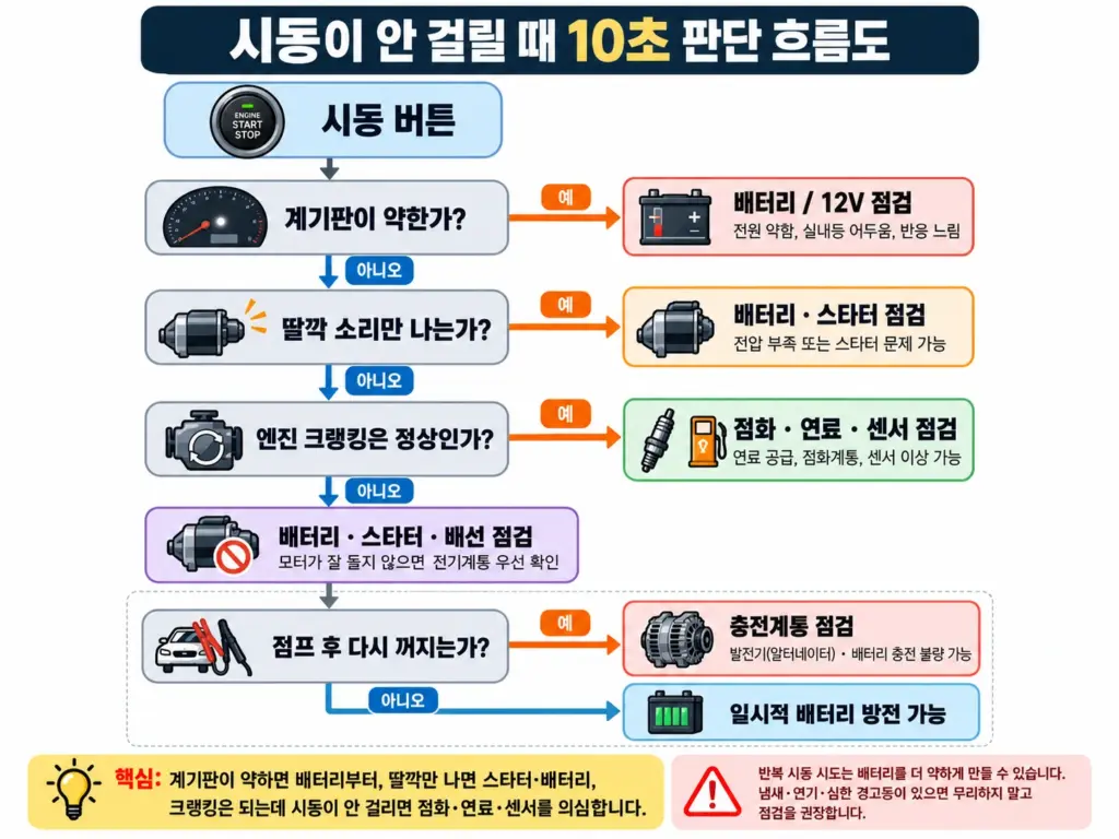 시동 불량 10초 판단 흐름도